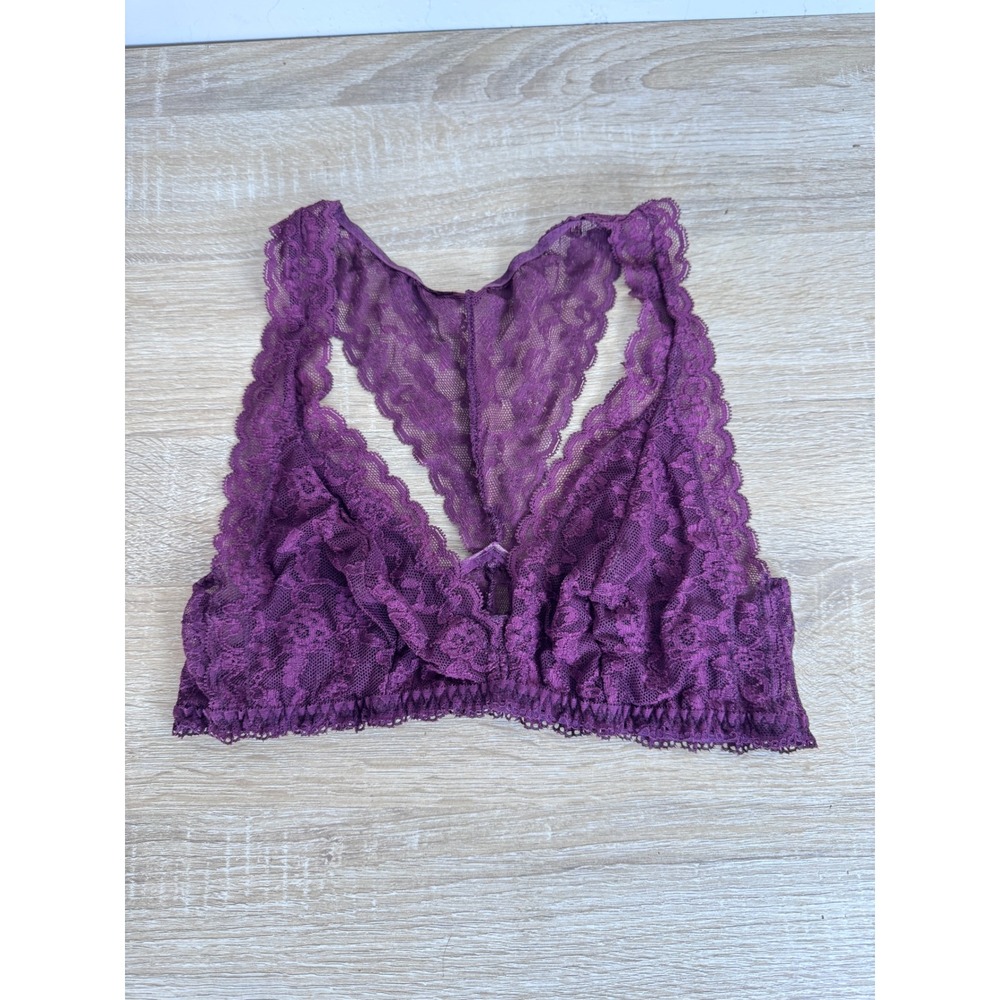 Victorias Secret Purple Lace Bralette Racerback V-Neck Floral Plum Small